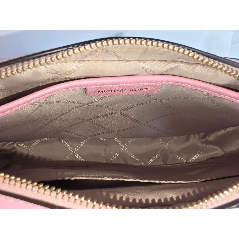 Michael Kors Jet Set Large East West Crossbody Bag Pink Saffiano Leather Gold HW